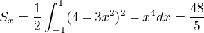 $S_x=\frac 12\int_{-1}^1(4-3x^2)^2-x^4dx=\frac {48}5$