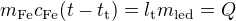 $m_{\text{Fe}}c_{\text{Fe}}(t-t_{\text{t}})=l_{\text{t}}m_{\text{led}}=Q$