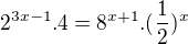 $2^{3x-1}.4=8^{x+1}.(\frac12)^x$