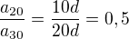 $\frac{a_{20}}{a_{30}}=\frac{10d}{20d}=0,5$