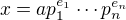 kopírovat do textarea $x = a p_1^{e_1} \cdots p_n^{e_n}$