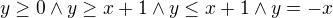 $y\ge 0\wedge y\ge x+1\wedge y\le x+1\wedge y= -x$