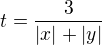$t=\frac{3}{|x|+|y|}$