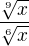 $\frac{\sqrt[9]x}{\sqrt[6]x}$