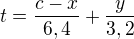 $t=\frac{c-x}{6,4}+\frac{y}{3,2}$
