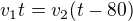 $v_1 t = v_2 (t-80)$