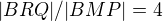 $|BRQ|/|BMP|=4$