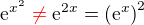 $\mathrm{e}^{x^2}\color{red}\neq\color{black}\mathrm{e}^{2x}=\(\mathrm{e}^{x}\)^2$