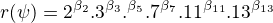 $r(\psi)=2^{\beta_{2}}.3^{\beta_{3}}.\5^{\beta_{5}}.7^{\beta_{7}}.11^{\beta_{11}}.13^{\beta_{13}}$