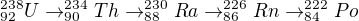 $^{238}_{92}U\rightarrow ^{234}_{90}Th\rightarrow ^{230}_{88}Ra\rightarrow^{226}_{86}Rn\rightarrow^{222}_{84}Po$