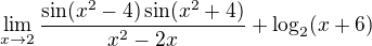 $\lim_{x\to2}\frac{\sin (x^2-4)\sin (x^2+4)}{x^2-2x}+\log_{2}(x+6)$