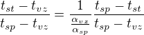 $\frac{t_{st}-t_{vz}}{t_{sp}-t_{vz}}=\frac1{\frac{\alpha_{vz}}{\alpha _{sp}} }\frac{t_{sp}-t_{st}}{t_{sp}-t_{vz}}$