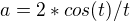 $a = 2 * cos(t)/t$