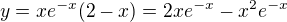 kopírovat do textarea $y = xe^{-x}(2-x) = 2xe^{-x}-x^2e^{-x}$