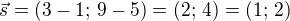$\vec{s}=(3-1;\,9-5)=(2;\,4)=(1;\,2)$