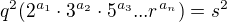 $q^2(2^{a_1}\cdot3^{a_2}\cdot 5^{a_3}... r^{a_n} )= s^2$