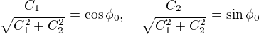 kopírovat do textarea $\frac{C_1}{\sqrt{C_1^2 + C_2^2}}=\cos \phi_0, \quad \frac{C_2}{\sqrt{C_1^2 + C_2^2}}=\sin \phi_0$