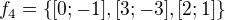 $f_{4}=\{[0;-1], [3;-3], [2;1]\}$