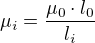 $\mu_i=\frac{\mu_0\cdot l_0}{l_i}$