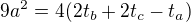 $9a^2=4(2t_b+2t_c-t_a)$