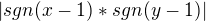 $|sgn(x-1) * sgn(y-1)|$