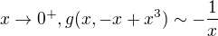 $x \to 0^+, g(x,- x+x^3) \sim -\frac 1x $