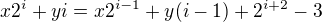 $x2^i+yi=x2^{i-1}+y(i-1)+2^{i+2}-3$