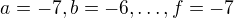 kopírovat do textarea $a=-7,b=-6,\ldots,f=-7$