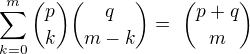 kopírovat do textarea $\sum_{k=0}^{m} {p \choose k}{q \choose m-k} = {p+q \choose m}$