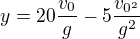 $y=20\frac{v_{0}}{g}-5\frac{{v_{0^{2}}}}{g^{2}}$