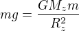 kopírovat do textarea $mg=\frac{GM_zm}{R_z^2}$