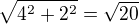 $\sqrt{4^2+2^2}=\sqrt{20}$