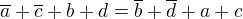 $\overline{a}+\overline{c}+b+d=\overline{b}+\overline{d}+a+c$
