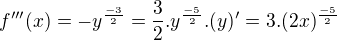 $f'''(x) = -y^{\frac{-3}{2}} = \frac32.y^{\frac{-5}{2}}.(y)' = 3.(2x)^{\frac{-5}{2}}$