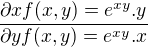 kopírovat do textarea $\frac{\partial x f(x,y) = e^{xy}.y}{\partial y f(x,y) = e^{xy}.x }$