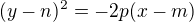 $(y-n)^2=-2p(x-m)$