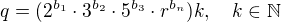 $q=(2^{b_1}\cdot 3^{b_2}\cdot 5^{b_3}\cdot r^{b_n})k, \quad k\in \mathbb{N}$