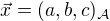 $\vec x=(a,b,c)_{\mathcal A}$