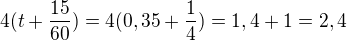 $4(t+\frac{15}{60})=4(0,35+\frac{1}{4})=1,4+1=2,4$