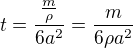 $t=\frac{\frac{m}{\rho}}{6a^2}=\frac{m}{6\rho a^2}$