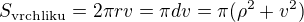 $S_{\text{vrchliku}}=2\pi rv=\pi dv=\pi(\rho^2+v^2)$