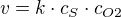 $v=k \cdot c_S \cdot c_{O2}$