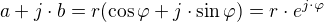 $a+j\cdot b = r(\cos\varphi+j\cdot \sin\varphi) = r\cdot e^{j\cdot \varphi}$