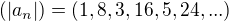 $(|a_n|) = (1, 8, 3, 16 , 5 , 24, ...)$