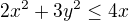 $2x^2+3y^2\le 4x$