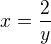 $x=\frac{2}{y}$