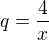 $q=\frac{4}{x}$