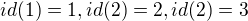 $id(1)=1, id(2)=2, id(2)=3$