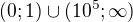 $(0;1) \cup (10^5;\infty)$