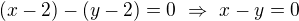 $(x-2)-(y-2)=0\ \Rightarrow\ x-y=0$